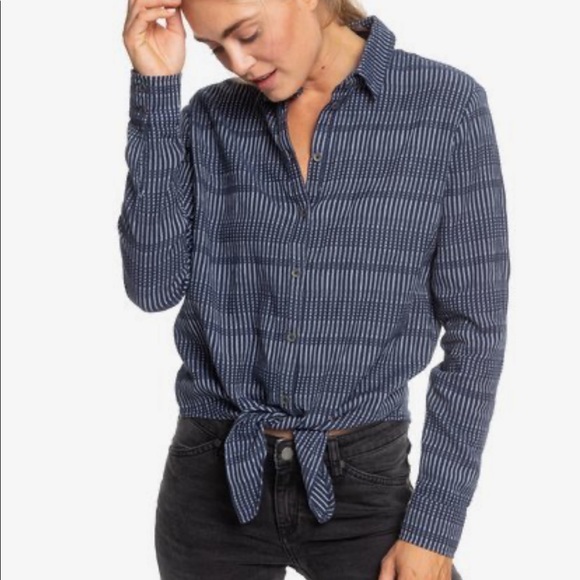 Roxy Tops - Roxy Suburb Vibes Long Sleeve Tie-Front Shirt